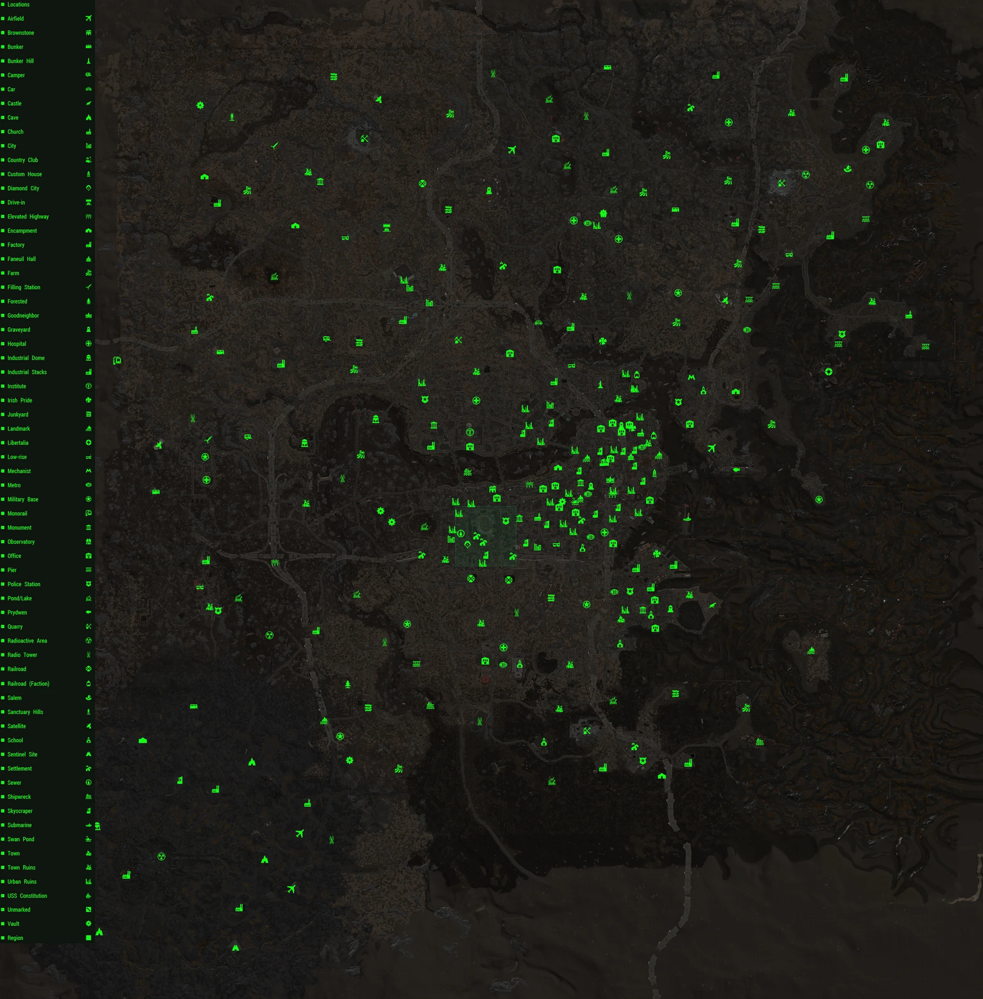 Фоллаут 4 все убежища карта