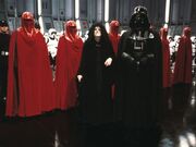 The Emperor with Vader, his Guards, and Stormtroopers