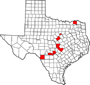 Texas Acrocanthosaurus tracksites.svg