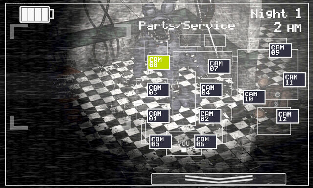 Archivo:FNaF 2 (Móvil) - Parts & Service (Izquierda, linterna).jpg