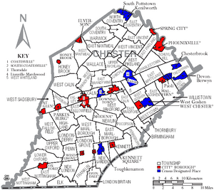 Map of Chester County Pennsylvania With Municipal and Township Labels