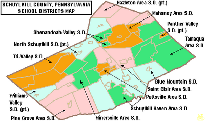 Map of Schuylkill County Pennsylvania School Districts