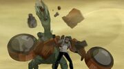 Rex fights Skalamander on desert