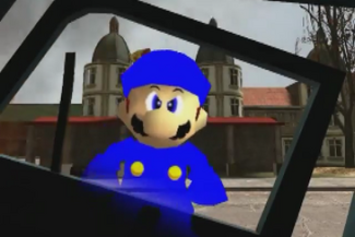 Cop after his police car gets run over by Wario and Waluigi's car