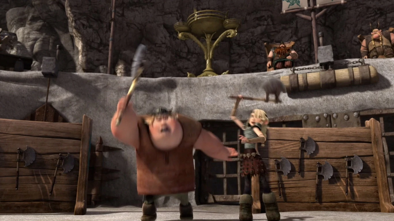 Image Astrid and Fishlegs throwing their axes.jpg How to Train Your