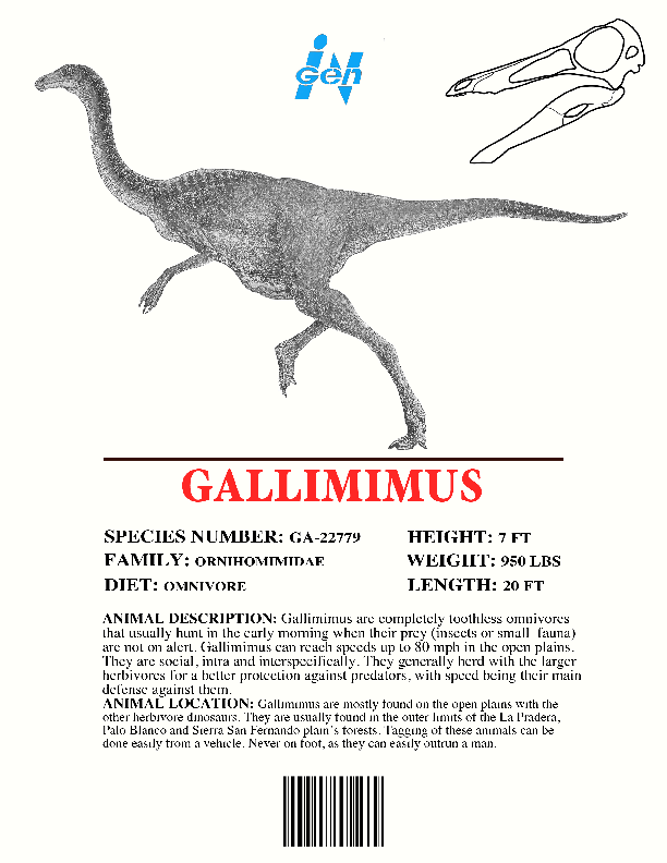 jurassic park ingen dinosaur list
