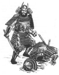 Makasu executing a frightened defender of Shiro Kuni
