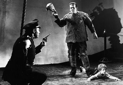Son-of-frankenstein-ending-scene-krogh-one-armed-man-monster-lionel-atwill-boris-karloff-donnie-dunagan