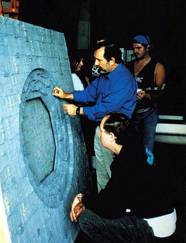 File:David Stipes and Dan Curry inspecting the Dyson Sphere maquette.jpg