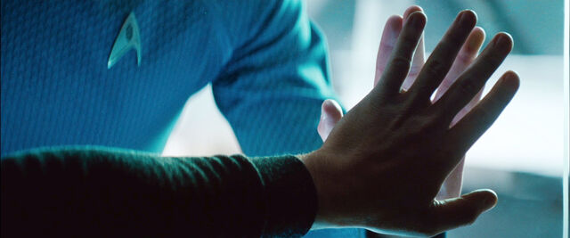 File:Kirk's hand on glass, Spock salutes.jpg