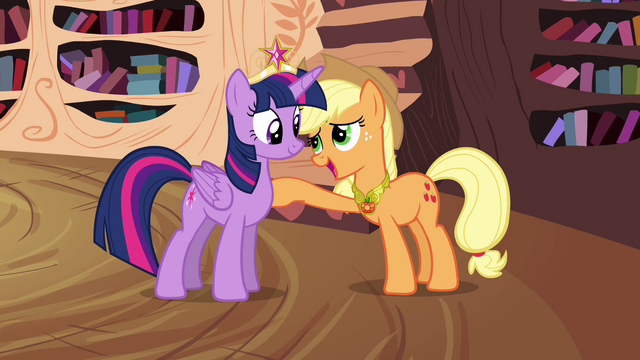 File:Twilight and Applejack "connected by the Elements" S4E01.png