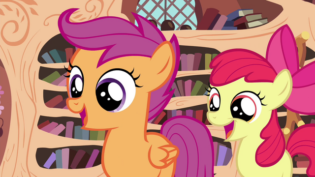 File:Scootaloo and Apple Bloom happy S4E15.png