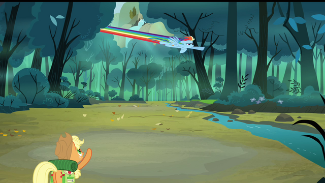 File:Applejack pointing at Rainbow flying S3E06.png