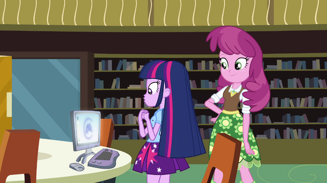 File:Cheerilee assists Twilight EG.png