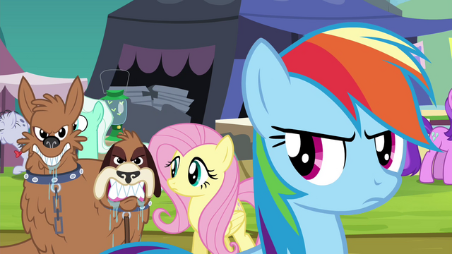 File:Orthros growls at Daring Do collector S4E22.png