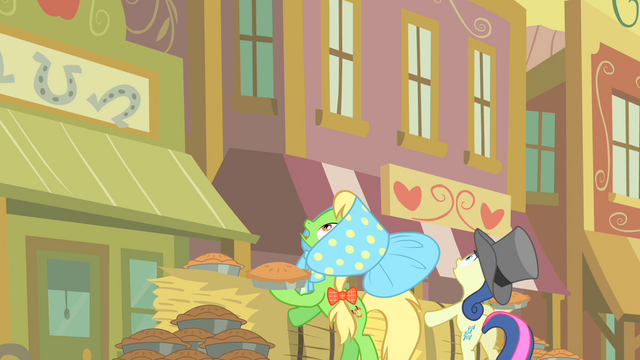 File:Sweetie Drops and another pony look up at the clock tower S1E21.png