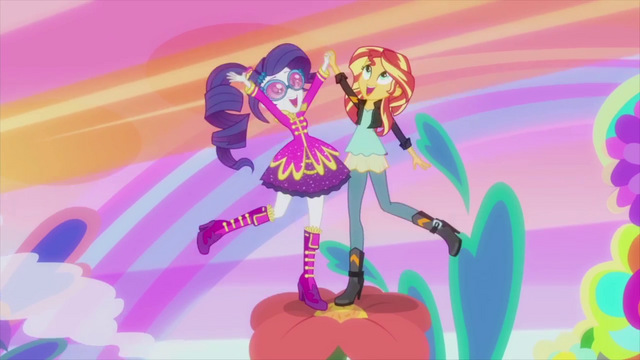 File:Sunset and Rarity standing on a big flower EG2.png