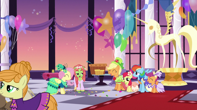 File:Fluttershy, Tree Hugger, and friends mingling S5E7.png