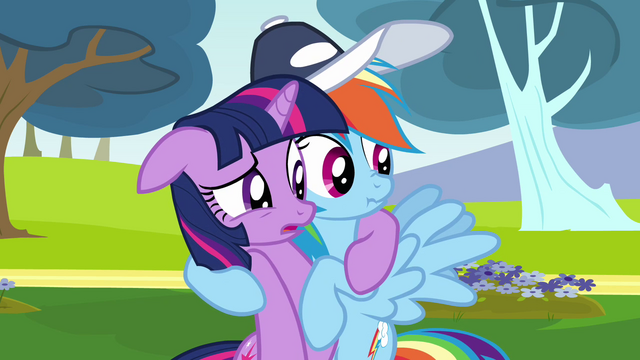 File:Rainbow Dash anxiously hugging Twilight S2E22.png