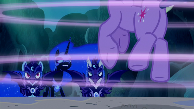 File:Nightmare Moon and guards see Twilight gets sucked into a portal S5E26.png