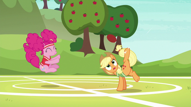 File:Applejack bucks the ball while Pinkie bounces S6E18.png