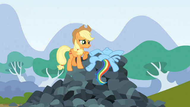 File:Rainbow Dash lying on top of rocks S3E09.png