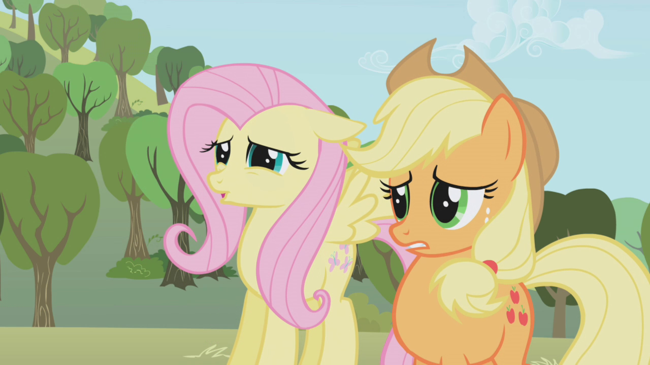 Image Fluttershy and Applejack from the bad cupcakes