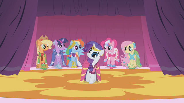 File:The ponies wearing their Gala dresses S1E14.png