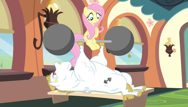 File:Bulk Biceps lifting weights and Fluttershy S4E24.png