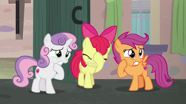 File:Cutie Mark Crusaders looking embarrassed S7E8.png