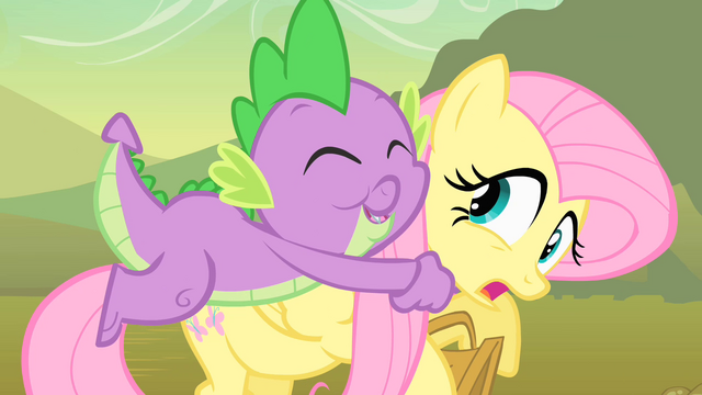 File:Spike hugging Fluttershy S1E15.png