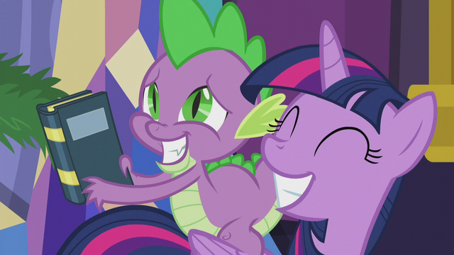 File:Twilight pleased; Spike mildly happy S5E20.png