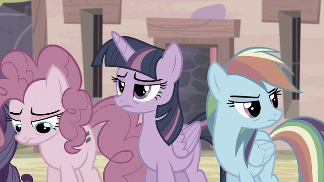 File:Pinkie, Twilight, and Rainbow keeping silent S5E2.png