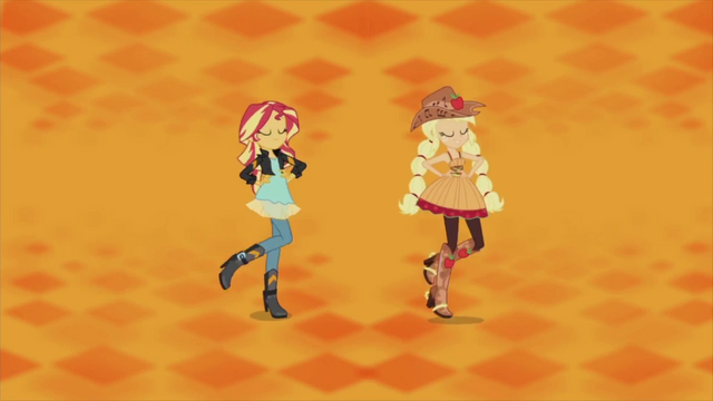 File:Applejack and Sunset line dancing EG2.png