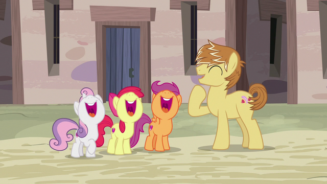 File:Feather Bangs and Crusaders laughing together S7E8.png