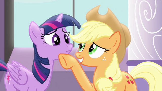 File:Applejack cheering up Twilight S4E01.png