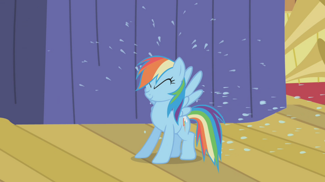 File:Rainbow Dash pelted with rain water S1E06.png