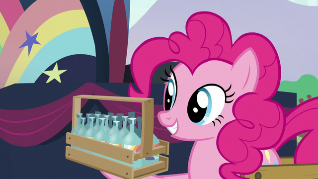 File:Pinkie shows a holder holding glass containers full of imported water S5E24.png
