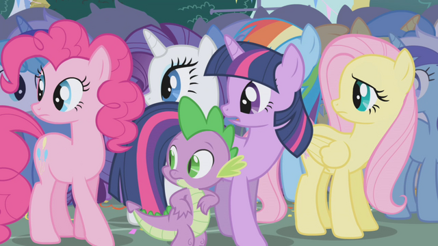 File:Ponies and Spike hear Applejack's voice S1E04.png