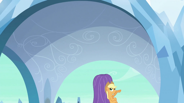 File:Applejack waving Rainbow Dash away S3E2.png