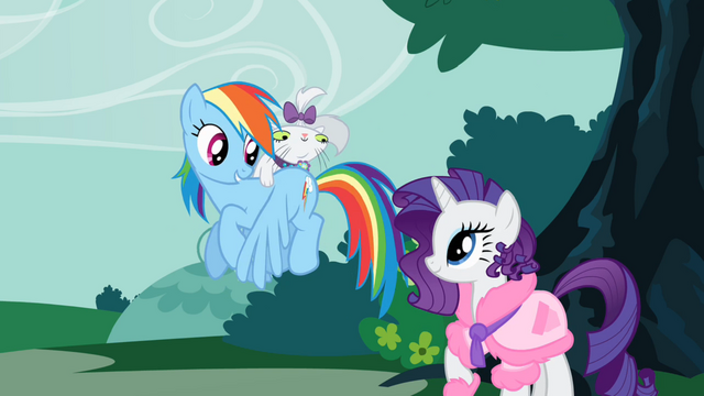 File:Opal on Rainbow Dash's back S1E14.png