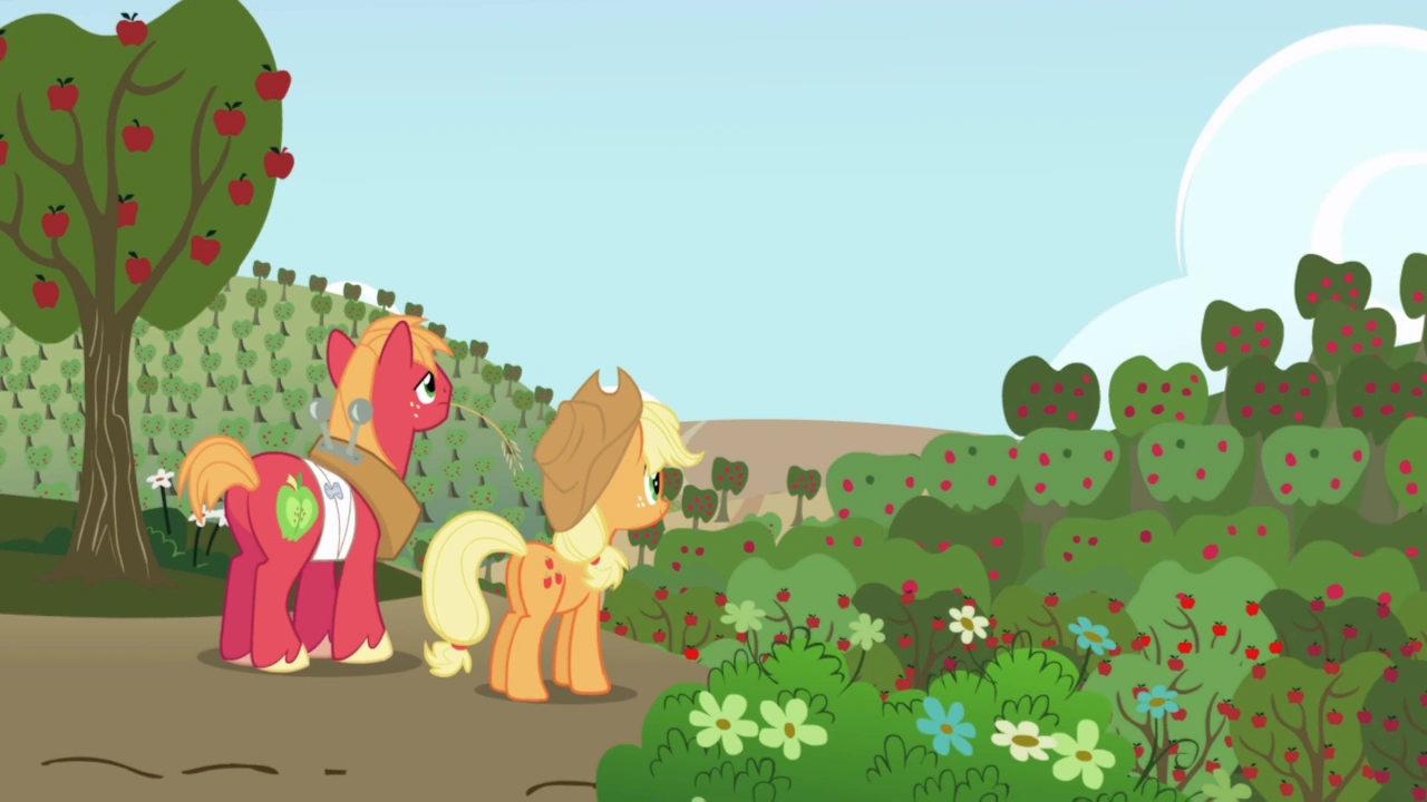 Image Big McIntosh and Applejack looking at Sweet Apple Acres S01E04