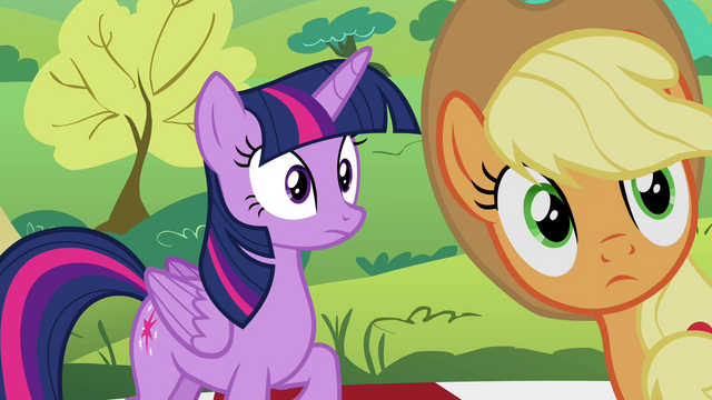 File:Twilight and Applejack hear Pinkie S4E18.png
