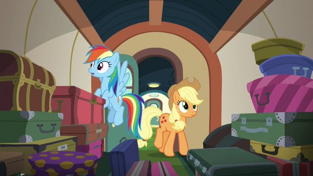 File:Applejack and Rainbow enter the luggage car S6E18.png