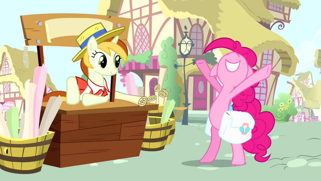 File:Pinkie Pie and banner vendor pony S4E12.png