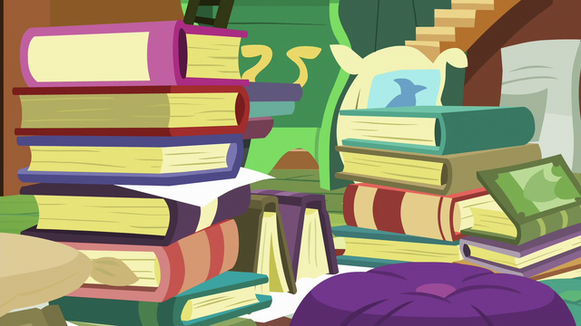 File:Books stacked up in Fluttershy's cottage S7E5.png