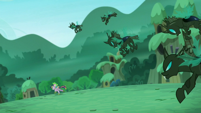 File:Changelings chase after Twilight and Spike S5E26.png