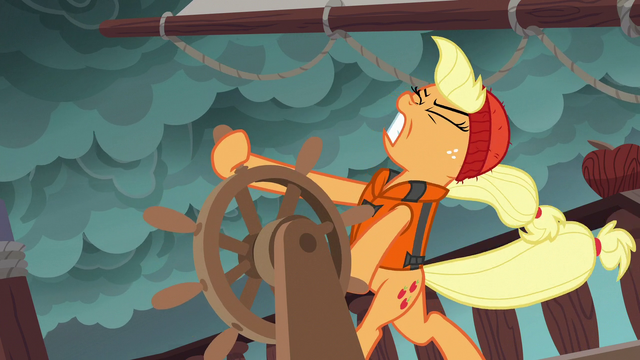 File:Applejack struggles to turn ship the other way S6E22.png