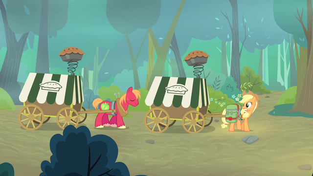 File:Applejack and Big Mac pulling pie carts S4E17.png