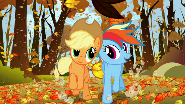 File:Applejack and Rainbow Dash happily racing fair S1E13.png